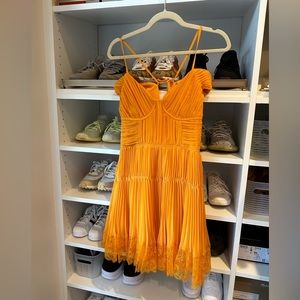 COPY - SELF-PORTRAIT ORANGE OFF SHOULDER PLEATED CHIFFON MINI DRESS